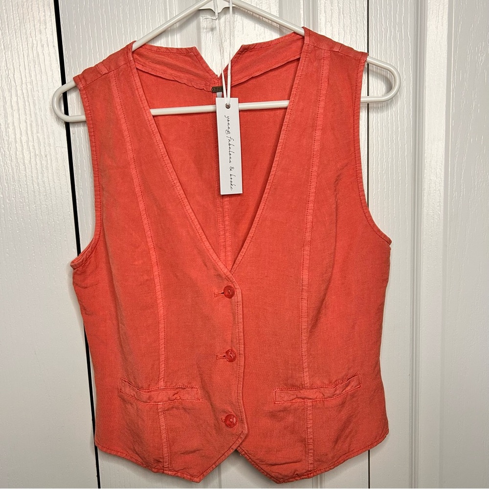Young Fabulous & Broke Coral V-Neck‎ Sleeveless Linen Blend Veda Vest NWT Small